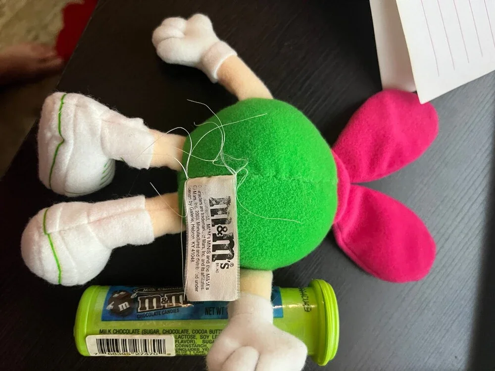 M&M's; Green,blue,purple,pink or orange Plush Toy 7 Inch Bunny Ears and Candy Tu